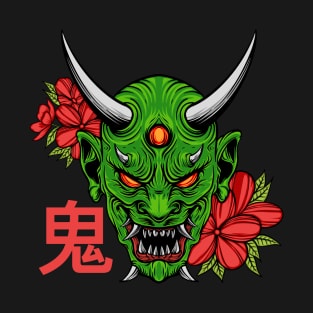 oni mask samurai girl green T-Shirt