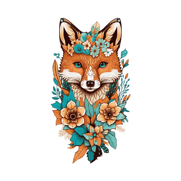 floral fox flowers abstract by myouynis