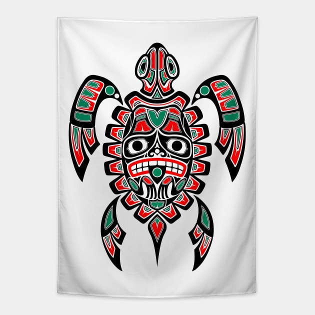 Red and Black Haida Spirit Sea Turtle Tapestry by jeffbartels