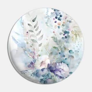 Watercolor Floral Berries Ferns Pastel Botanical Art Pin