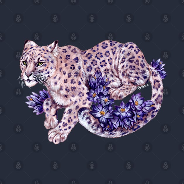 Snow Leopard with Purple Flowers by Pip Tacla