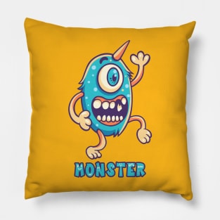 Blue Monster One Eye Text Pillow