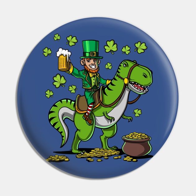 Leprechaun Dinosaur Shirt For Boys And Girls Funny Saint Patrick Day's Gift Pin by underheaven