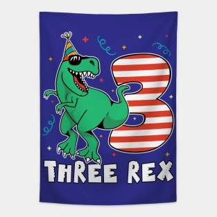 3rd birthday Three Rex Dinosaur Boys Tapestry