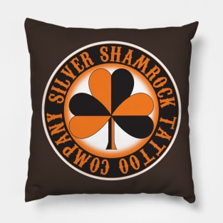 Silver Shamrock Tattoo Company Orange Nautical Shamrock Logo Pillow