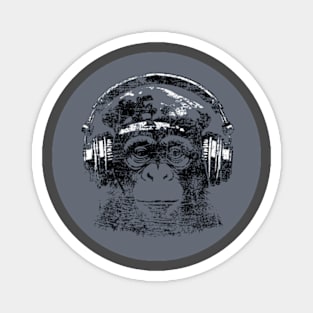 Distressed Style Monkey Wearing Headphones 'Evolution?' Magnet