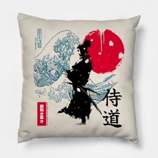 Japanese Samurai Warrior x Kanagawa Wave - Victory or Death - Stylized Pillow