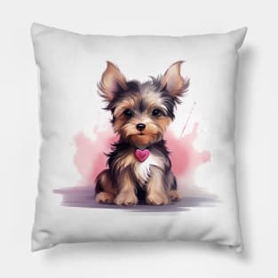 Cute Yorkshire puppy with valentine heart Pillow