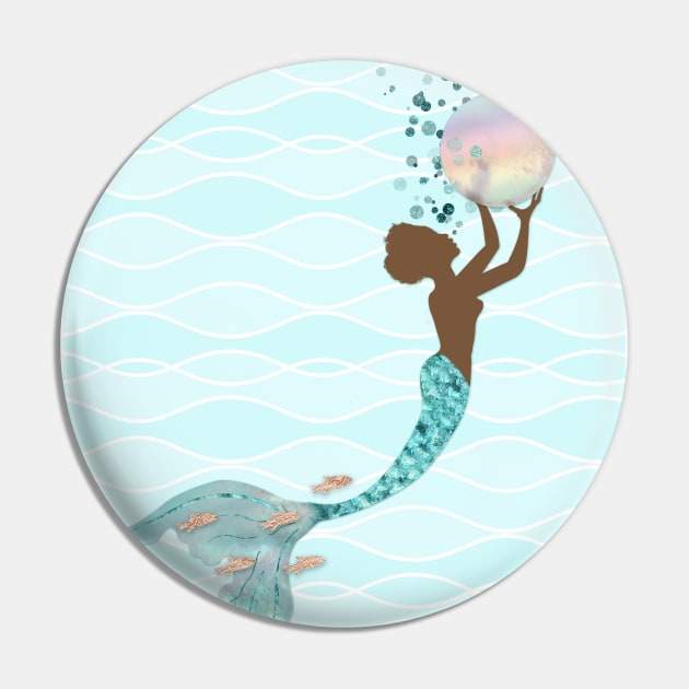 Beautiful Black Mermaid And Pearl Pin by LittleBean