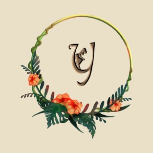 Letter Y in a frame with tropical flowers and girl figure T-Shirt