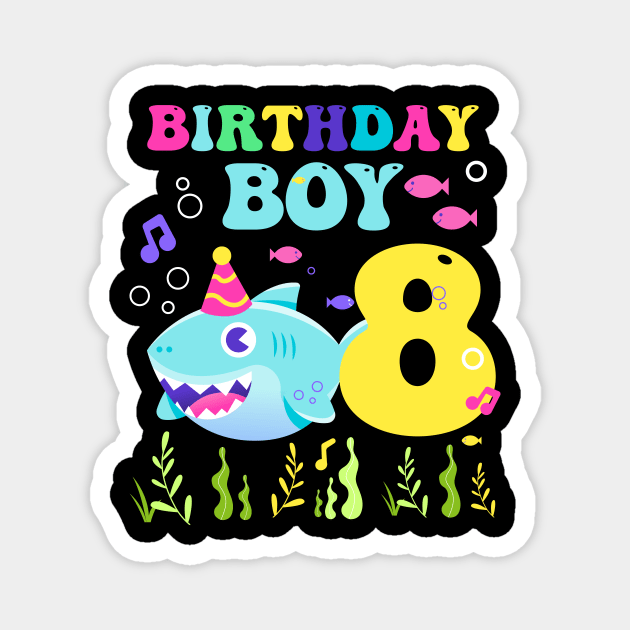 8th Birthday Boy Shark Funny B-day Gift For Kids Magnet by inksplashcreations