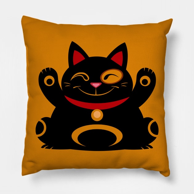 Black Lucky Cat Pillow by xyabut2