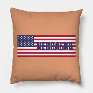Nebraska State in American Flag Pillow