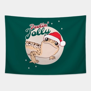 Mack Snow Leopard Gecko, Christmas Edition! Feelin Jolly! Green BG Tapestry