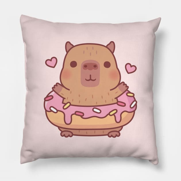 Cute Capybara With Pink Frosting Donut Pillow by rustydoodle