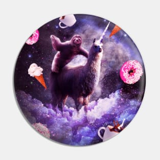 Outer Space Sloth Riding Llama Unicorn - Donut Pin