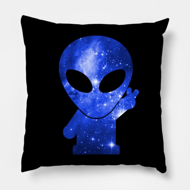 Cosmic Alien Blue Pillow by SpaceAlienTees