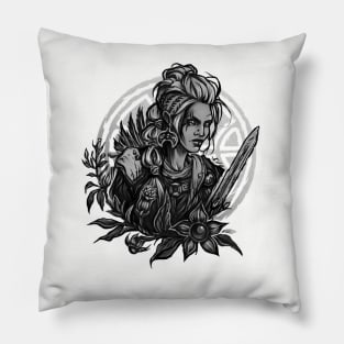 Valkyrie with deadly nightshade - tattoo style Pillow