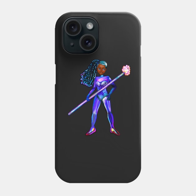 Black anime girl from outer space  ! beautiful  black girl with Afro hair, blue eyes, Cherry pink lips and dark brown skin. Hair love ! Phone Case by Artonmytee