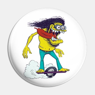 Wacky One Wheel Skateboard Monster Pin