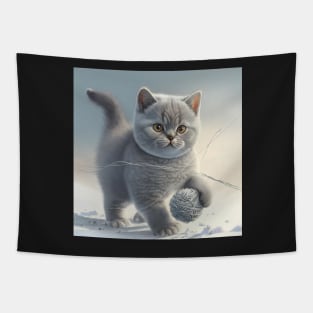 British Shorthair Cat playing with a ball of string Tapestry