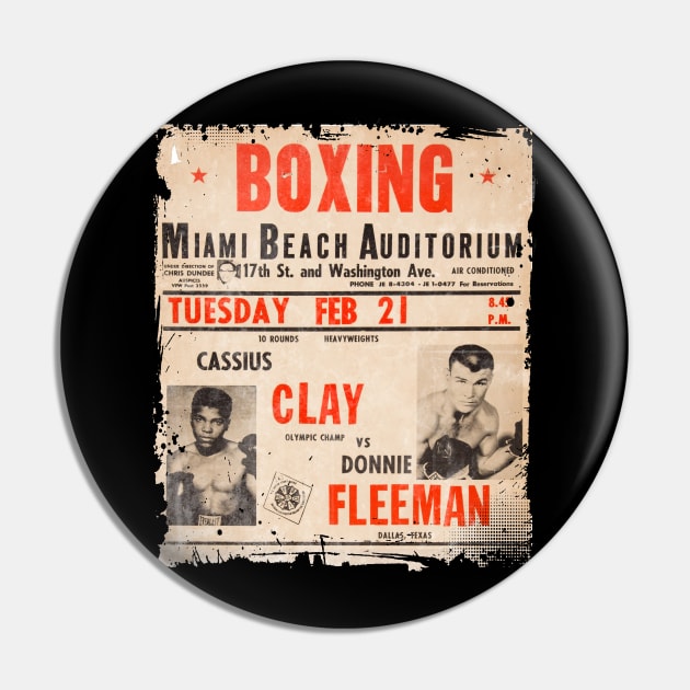 Cassius Clay vs Donnie Fleeman Fight Poster- Miami Beach Pin by IceTees