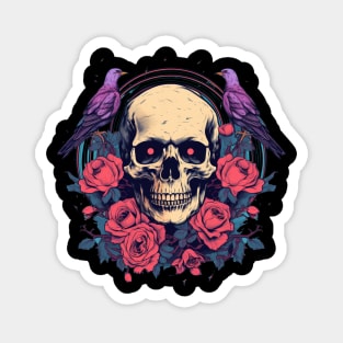 Pigeons Flower Roses Skull Magnet