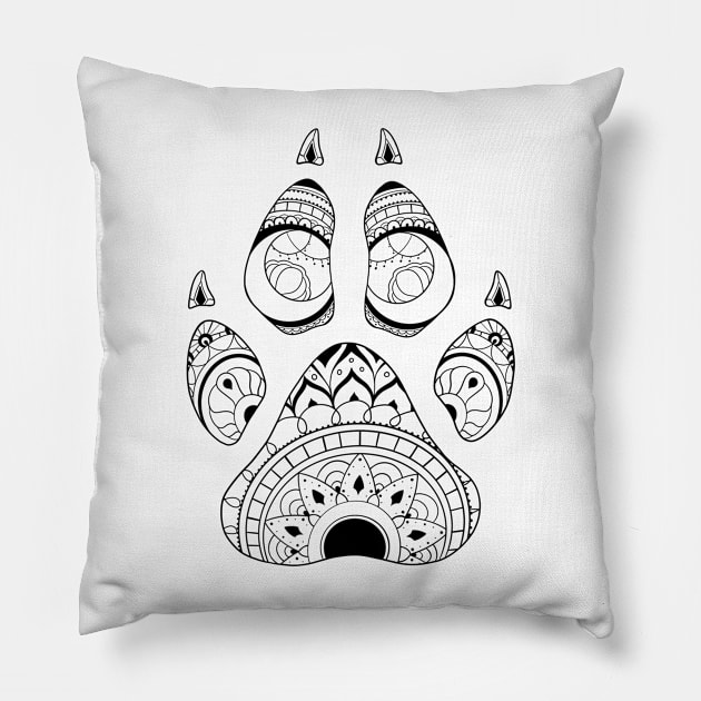 Mandala Wolf Paw Pillow by Lady Lilac