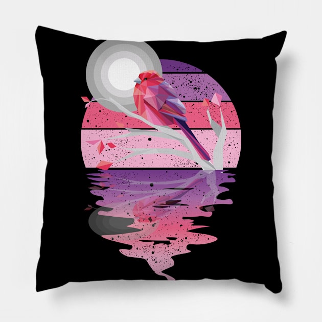 Vintage cute bird reflected on lights of moon Pillow by mutarek