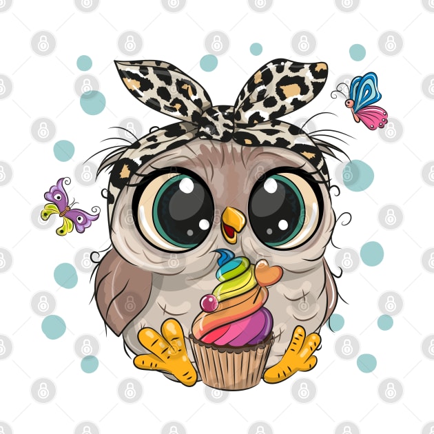 Cute owl with cupcake by Reginast777