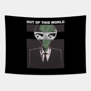 Best gift for an (out of this world) great person, funny cool Alien with suit and sunglasses graphic, UFO outer space lover cartoon, Men Women Tapestry