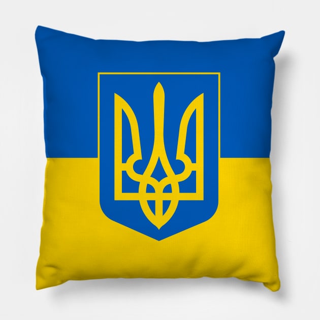 Flag of Ukraine with Coat of Arms Pillow by COUNTRY FLAGS