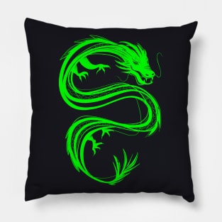 neon green traditional chinese dragon Pillow