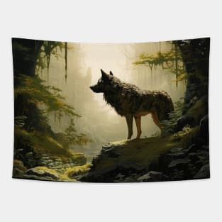 Mystic Wolf in Enchanted Forest Tapestry