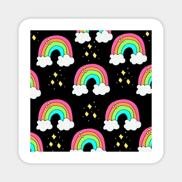 rainbow and cloud print in black Magnet by LisaCasineau