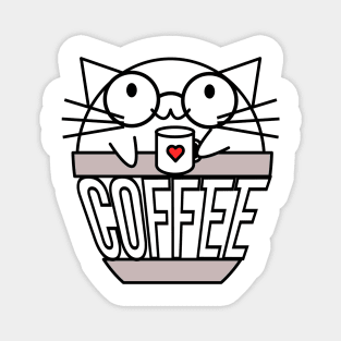 Cat in coffee cup with warped text holding coffee cup with heart wearing glasses Magnet