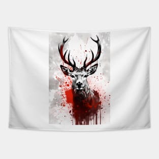 Red Deer Ink Painting Tapestry