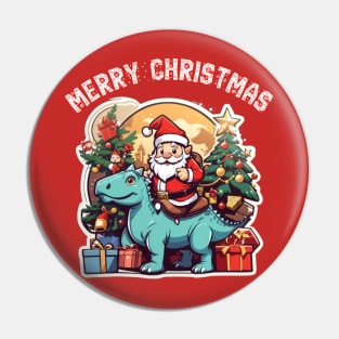 Santa clous riding a dinosaur Pin