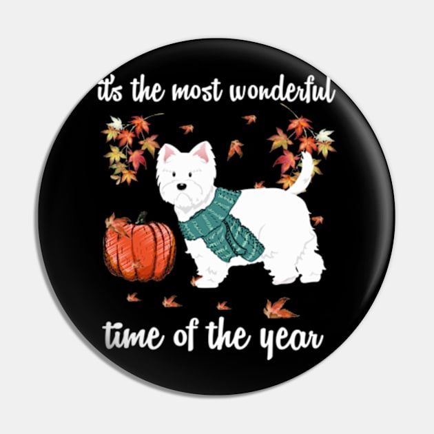 Westie Dog Autumn Fall Most Wonderful Time Maple Gift Pin by AstridLdenOs