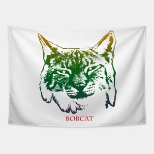 The bobcat head is Violet, Green, Orange Tapestry