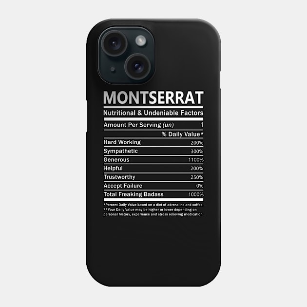 Montserrat Name T Shirt - Montserrat Nutritional and Undeniable Name Factors Gift Item Tee Phone Case by nikitak4um