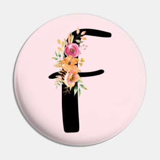 Letter F With Watercolor Floral Wreath Pin