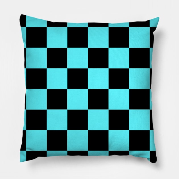 Checkered Square Seamless Pattern - Black & Sky Blue Pillow by DesignWood Atelier