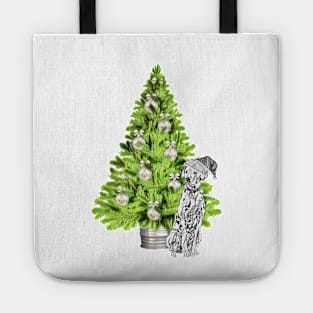 Dalmatian Christmas scene with Christmas Tree and Santa Hat Tote