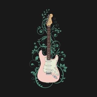 Pink S-Style Electric Guitar Flowering Vines T-Shirt