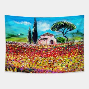 FLORA IN TUSCANY LANDSCAPE, Sunflowers and Colorful Flower Fields Tapestry