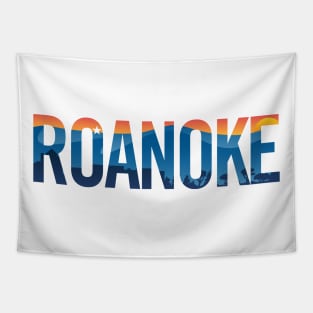 Roanoke pride illustration with mountains, star, city scape and sunset Tapestry