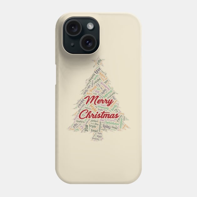 Christmas Tree Wordcloud for Lighter Backgrounds Phone Case by WYL - Words You Love