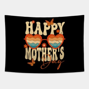 Retro Groovy Happy Mother's Day With Glasses and Flower Mom Tapestry