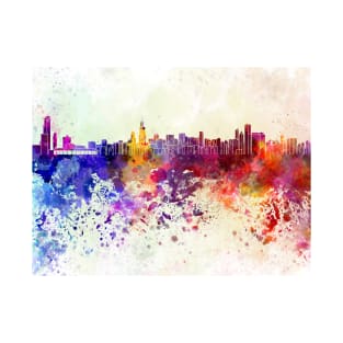 Chicago skyline in watercolor background T-Shirt